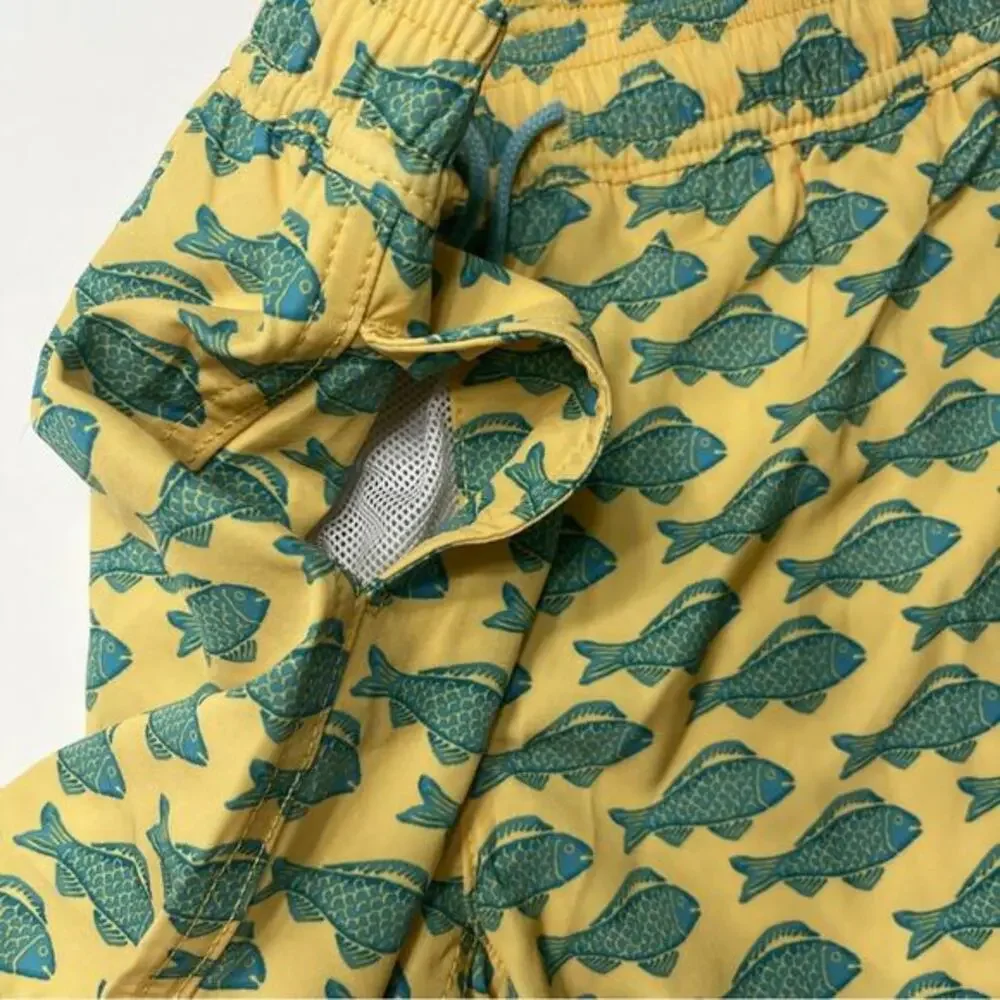 J‎ Crew Crew Cuts Boys Goldfish Swim Trunks Yellow Green